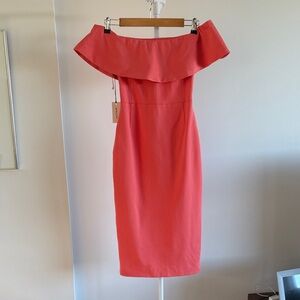 Elegant Babaton Coral Off-Shoulder Dress
